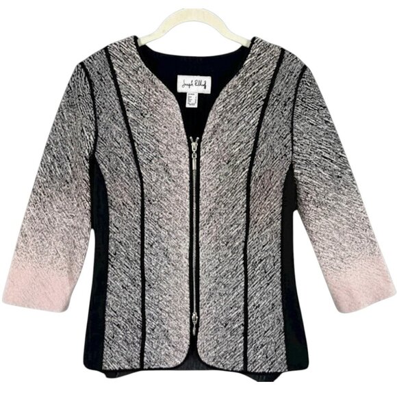 Joseph Ribkoff Gradient Zip Jacket Black Pink Ombre Jacquard Designer 8 - Picture 2 of 7